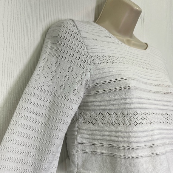 Free People - White Open Fun Design Long Sleeve Trimmed Pink Crop Top Medium - Picture 6 of 12